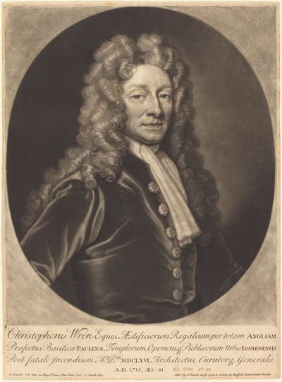 Sir Christopher Wren by John Smith after Sir Godfrey Kneller
