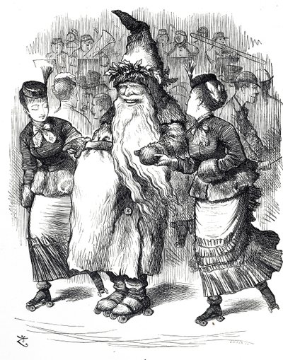 Cartoon Depicting Father Christmas Roller-Skating by John Tenniel