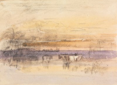 Cattle Watering at Sunset by John Varley