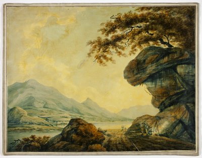 Travelers Cooking at Roadside by Lake by John Warwick Smith