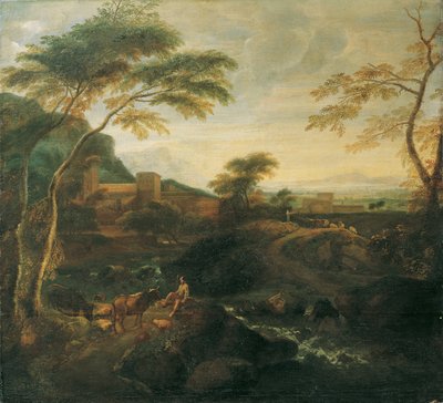 Landscape with Grazing Cows by Josef Faistenberger