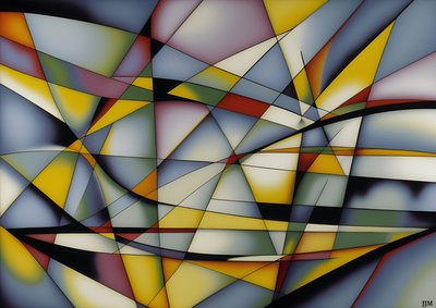 Abstract: Silver-Yellow Curves+Triangles 1 by Josef Johann Michel