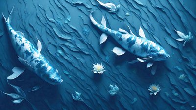 Koi Carp Fish Blue by Josef Johann Michel