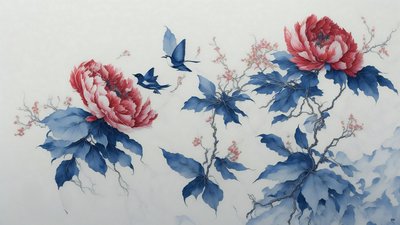 Peony in Blue 02 by Josef Johann Michel