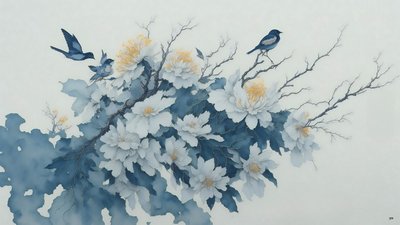 Chrysanthemum Flower in Blue by Josef Johann Michel