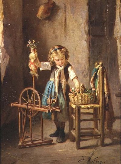 By the Spinning Wheel by Joseph Athanase Aufray