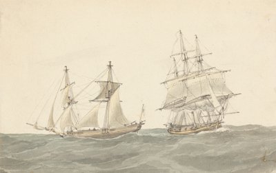 Barquentine and Frigate in Heavy Seas by Joseph Cartwright