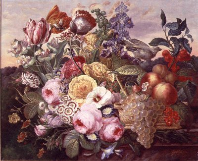Still Life with Flowers and Grapes by Joseph Goblet