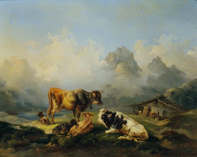 Alpine Pasture with Cattle by Joseph Heicke