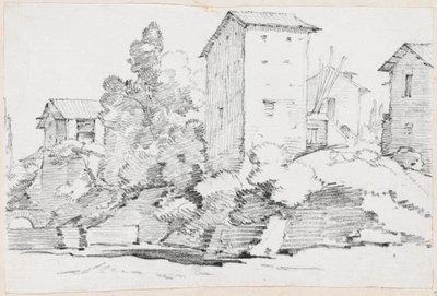 Italian Farm Buildings by a Stream by Joseph Marie Vien