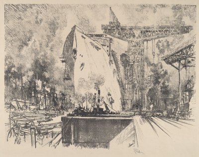 Building the Bismarck, Hamburg by Joseph Pennell