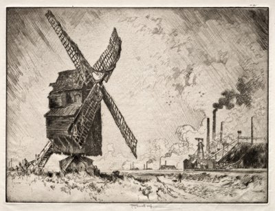 Old and New Mills, Valenciennes, France by Joseph Pennell