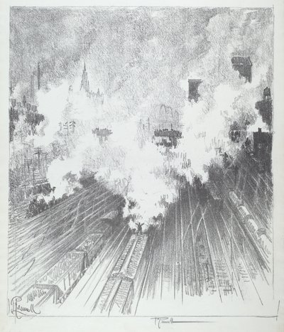 Train Yard, St. Louis, 1919 by Joseph Pennell