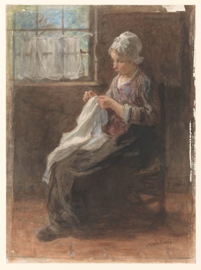 The Little Seamstress by Jozef Israëls (signed by artist)