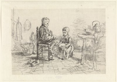 Kitchen Interior with Two Children by Jozef Israëls