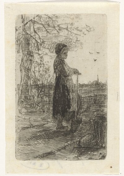Girl Leaning on a Shovel by Jozef Israëls