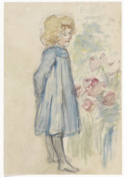 Standing Girl by a Flower Bed by Jozef Israëls