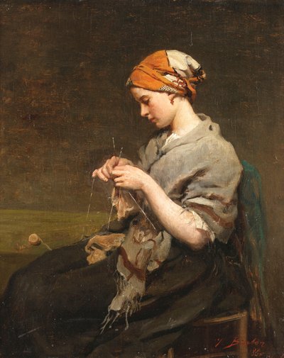 Young Girl Knitting by Jules Breton