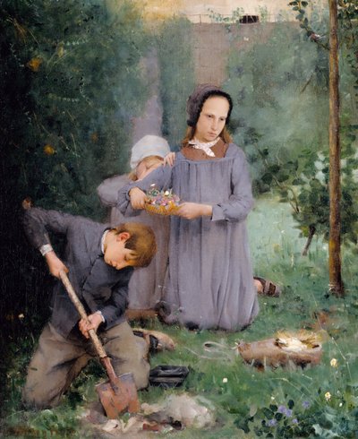 Children Burying a Bird, 1878 by Julian Alden Weir