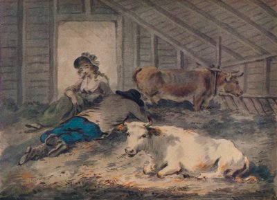 Courtship in a Cowshed by Julius Caesar Ibbetson