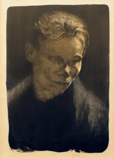 Bust of a Working Woman with Blue Cloth by Käthe Kollwitz