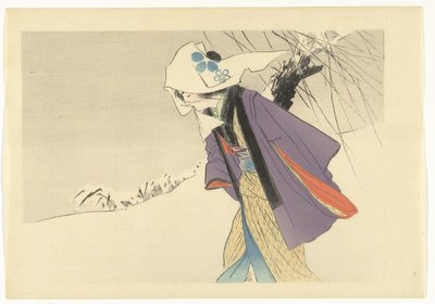 Woman Walking Through the Snow by Kajita Hanko