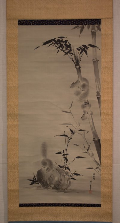 Squirrels on Bamboo and Rock by Kano Osanobu