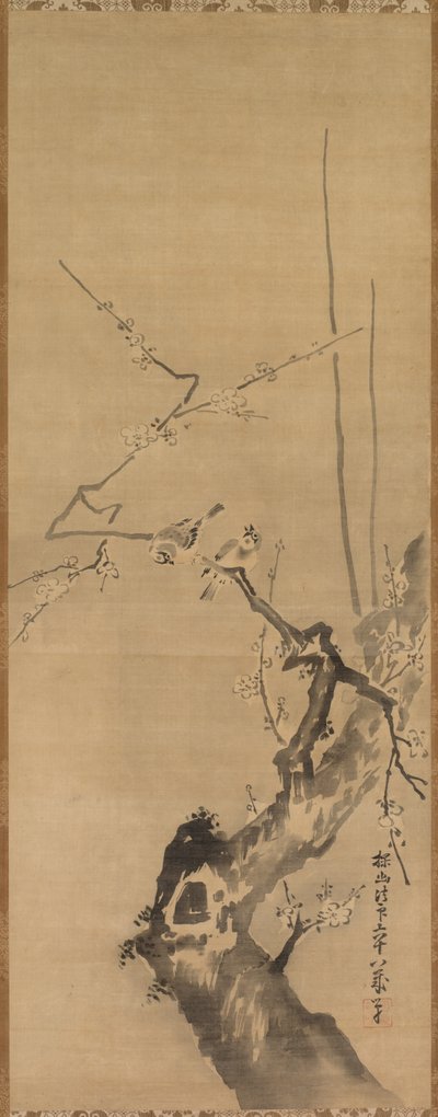 Sparrows on Blossoming Plum, 17th century by Kanō Tan’yū