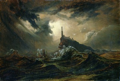 Stormy sea with Lighthouse by Carl Blechen