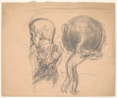 Study Sheet with Male Portrait and Atlas Figure by Karl Isakson
