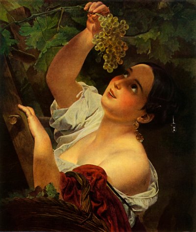 Italian Noon, Italian Girl Picking Grapes by Karl Pavlovich Bryullov