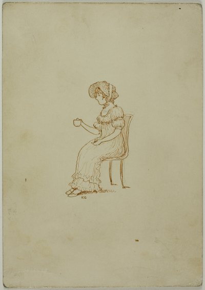 Seated Girl Holding Tea Cup by Kate Greenaway