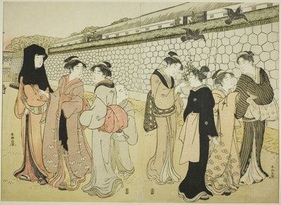 Women Walking by a Moat by Katsukawa Shuncho