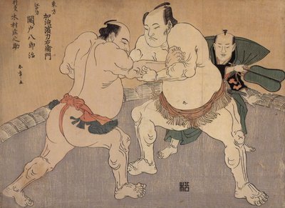 The Sumo Wrestlers Kajigahama and Sekinoto by Katsukawa Shunsho