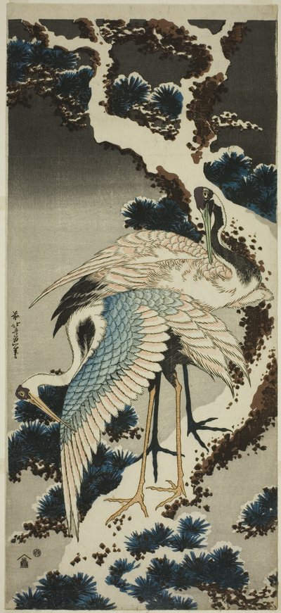 Cranes on Snow-covered Pine by Katsushika Hokusai