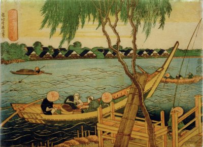 Fishing with Long Rod in the Miyato River by Katsushika Hokusai