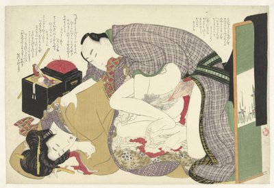 Lovers by a Sewing Box by Katsushika Hokusai