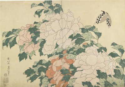 Peonies and Butterfly by Katsushika Hokusai