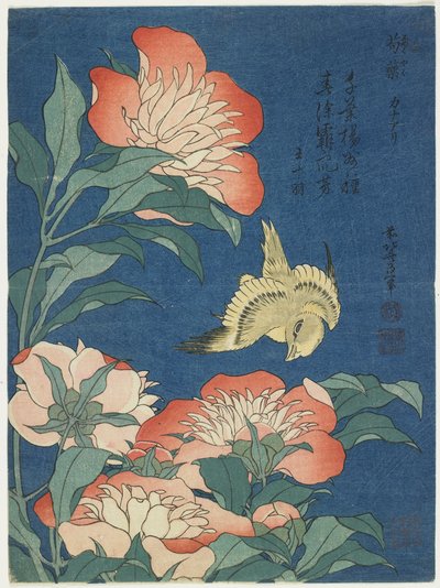 Peonies and Canary, c. 1833 by Katsushika Hokusai