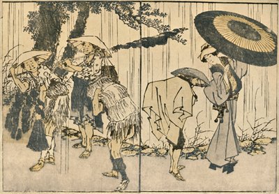 People in the Rain by Katsushika Hokusai