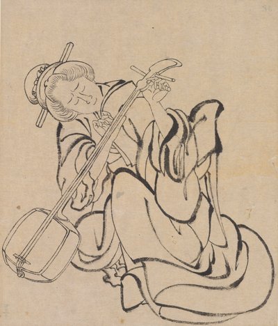 Tuning the Samisen by Katsushika Hokusai