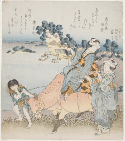 Woman Riding an Ox by Katsushika Hokusai