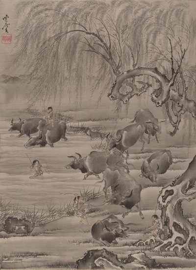 Buffalo and Herdsman by Kawanabe Kyosai