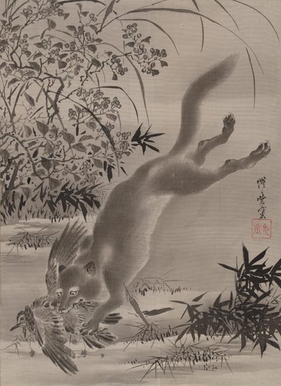 Fox Catching Bird, ca. 1887 by Kawanabe Kyosai