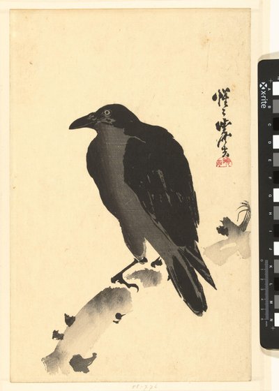 Crow on a Tree Stump by Kawanabe Kyosai