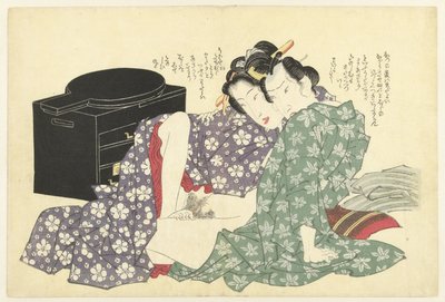 Loving Couple in Front of Lacquer Cabinet by Keisai Eisen (attributed to)