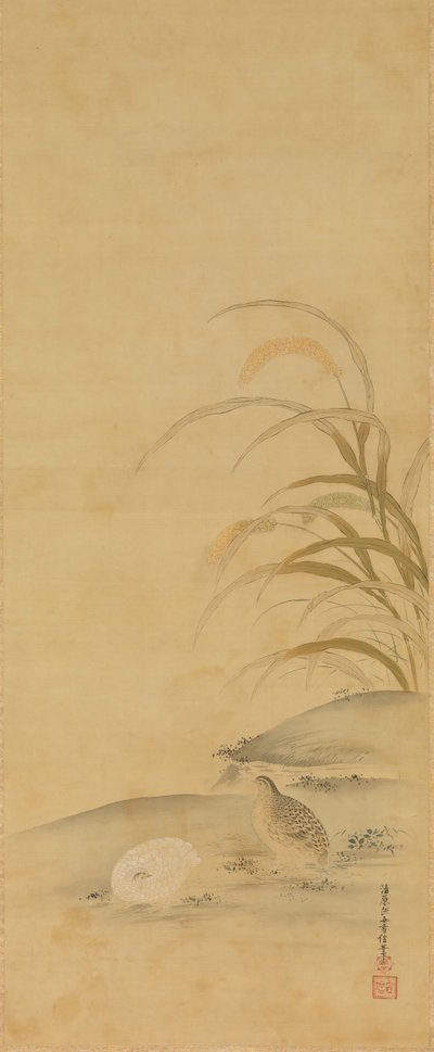 Quail and Millet, late 17th century by Kiyohara Yukinobu