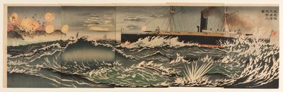 Our Fleet of Warships Bombarding Dalian Bay by Kobayashi Kiyochika