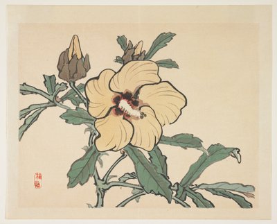 Flowering Hollyhock by Kono Bairei