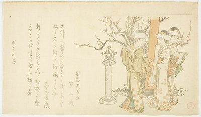 Three Girls at Temple Gate by Kubo Shunman